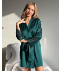 Dressing gown made of artificial silk with lace