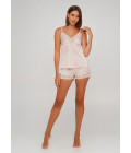 Faux silk pajamas T-shirt + shorts with lace