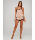 Faux silk pajamas T-shirt + shorts with lace