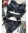 Lace set with decorative shoulder straps, push-up