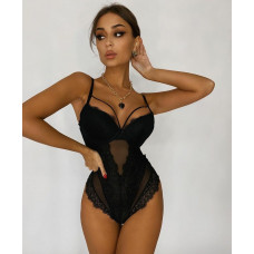 Bodysuit with lace and lacing at the back