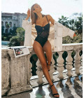 Chic cup bodysuit with lace and micro mesh